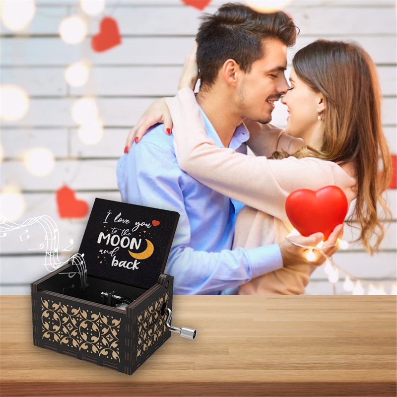 BOOB صندوق الموسيقى الأسود الملون الخشبي You are My Sunshine I Love You to The Moon and Back صندوق موسيقي كلاسيكي هدايا للزوجة/الزوج/الصديقة/الصديق في عيد الحب/الذكرى السنوية للزفاف - Image 4